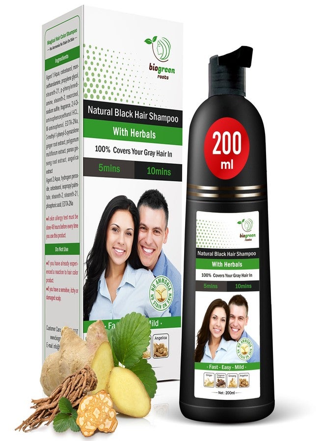 BIOGREEN ROOTS Ammonia-Free & Paraben Free Herbal Hair Shampoo - Hair Dye Shampoo for Women & Men - Natural Color & Herbal Nourishment - No Stain on Skin - Natural Black (200 ml) - Image 1